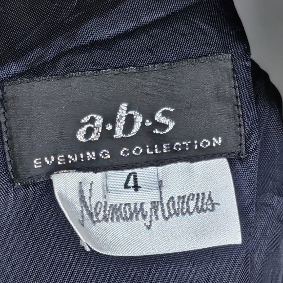 VTG Women ABS Evening Collection Neiman Marcus Navy Blue Floral Lace Dress Sze 4 - Picture 13 of 15